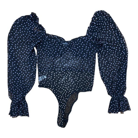 PrettyLittleThing Blue and White Puff Sleeve Bodysuit - Picture 4 of 5